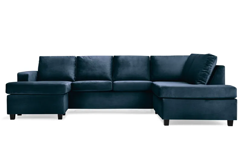 Crazy 4-sits Högervänd U-formad Large Soffa med Divan och Schäslong i Sammet, Blå