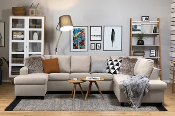 Crazy 5-sits Högervänd U-formad X-Large Soffa med Divan och Schäslong i Tyg - Beige - Möbler - Soffa - U-soffa