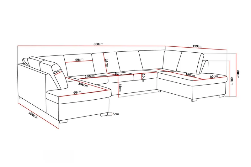 Crazy 5-sits U-formad Soffa med dubbelschäslong i Konstläder - Svart - Möbler - Soffa - Skinnsoffor