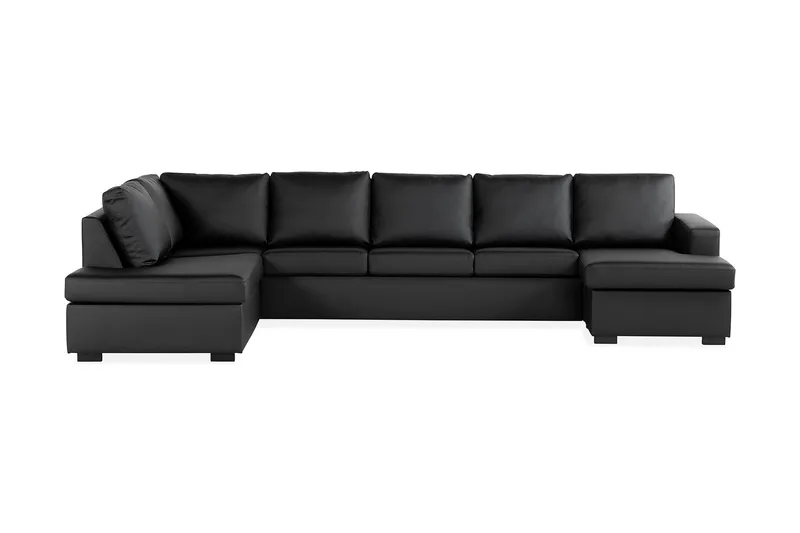 Crazy 5-sits Vänstervänd U-formad X-Large Soffa med Divan och Schäslong i Konstläder, Svart