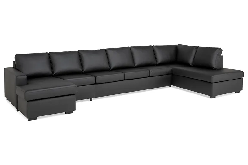 Crazy 6-sits Högervänd U-formad XX-Large Soffa med Divan och Schäslong i Konstläder - Svart - Möbler - Soffa - Skinnsoffor