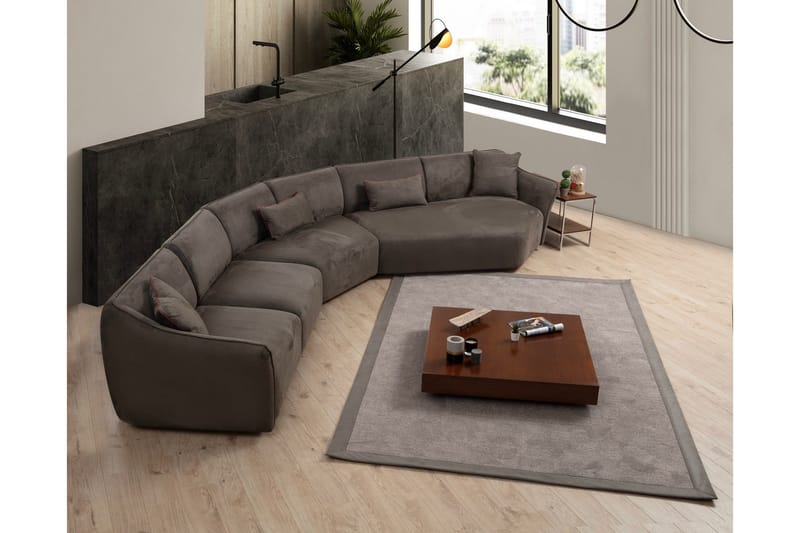 Damor 5-sits L-formad Svängd Soffa i Sammet - Brun - Möbler - Soffa