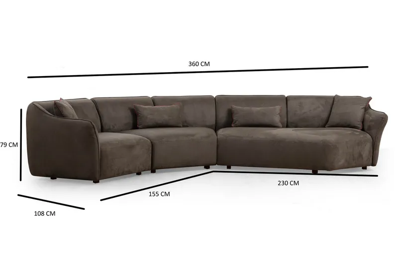 Damor 5-sits L-formad Svängd Soffa i Sammet - Brun - Möbler - Soffa