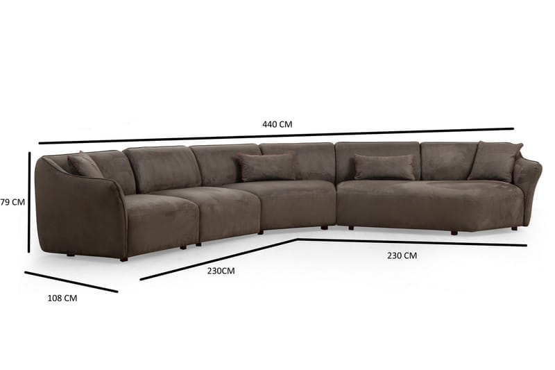 Damor 5-sits L-formad Svängd Soffa i Sammet - Brun - Möbler - Soffa