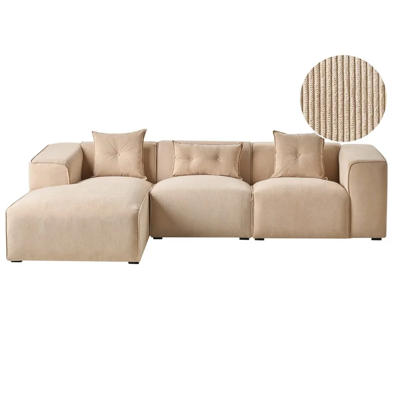3-sits soffa Dolva, Beige, svart/Högervänd/Manchestertyg