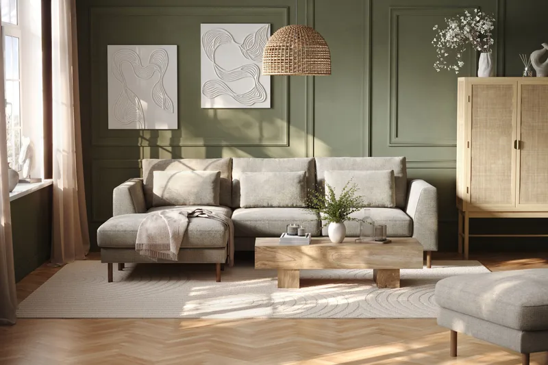 Florenz 3-sits Vänstervänd L-formad Divansoffa i Chenille - Grå/Beige - Möbler - Soffa - Divansoffor & schäslongsoffa - 3 sits soffa med divan
