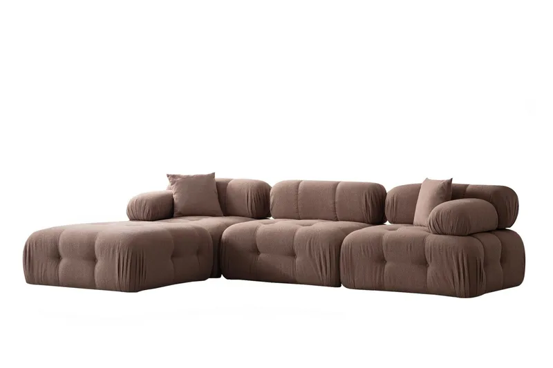 Belgin Bubblig Divansoffa 3-sits 315 cm med utfällbara armstöd och ryggstöd, Brun