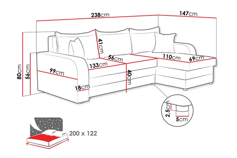 Alvared Soffa med Divan 3-sits - Svart - Möbler - Soffa - Divansoffor & schäslongsoffa