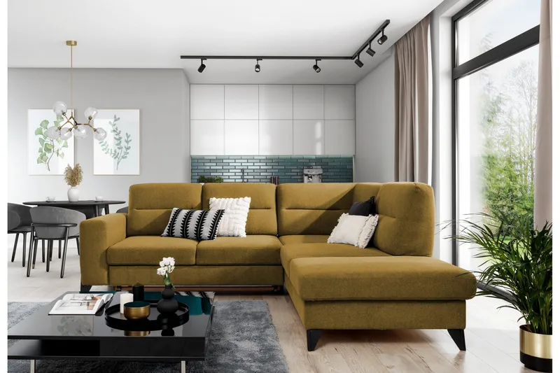 Anglika Soffa m. Schäslong 4-sits, Gul