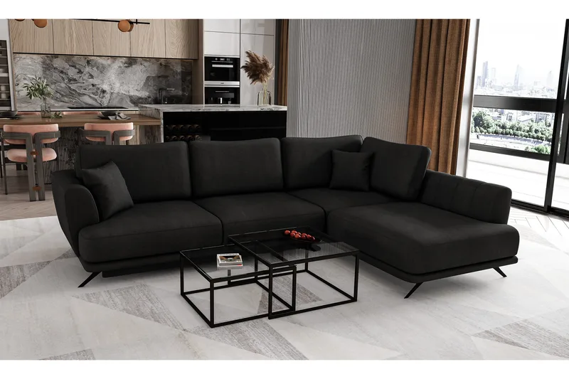Buckmeier 3-sits Soffa med Schäslong Höger, Svart