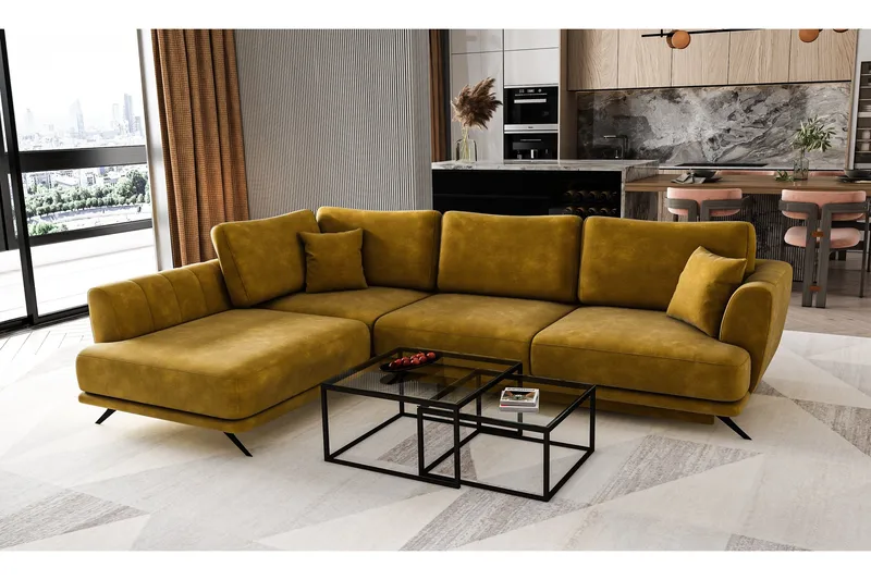 Buckmeier 3-sits Soffa med Schäslong Vänster, Gul