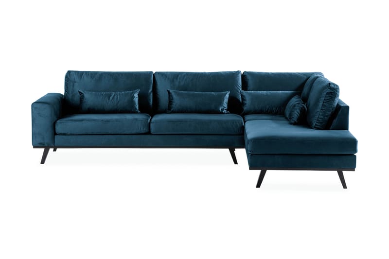 Copenhagen 4-sits Högervänd L-formad Schäslongsoffa i Sammet, Blå