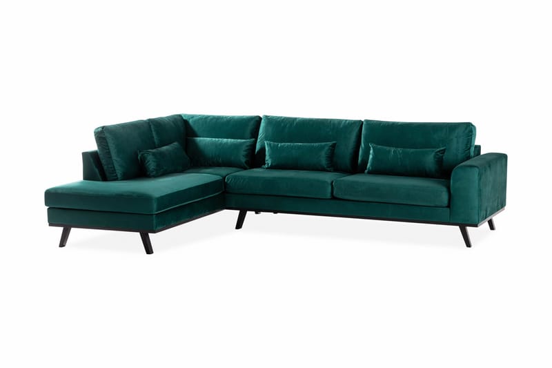 Copenhagen 4-sits Vänstervänd L-formad Schäslongsoffa i Sammet - Grön - Möbler - Soffa - Divansoffor & schäslongsoffa