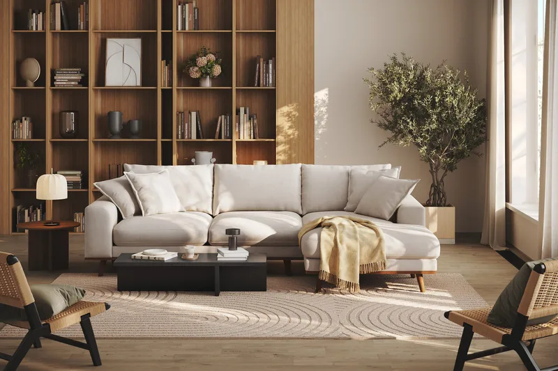 Copenhagen Premium 4-sits Högervänd L-formad Djup Divansoffa i Tyg - Beige - Möbler - Soffa - Divansoffor & schäslongsoffa