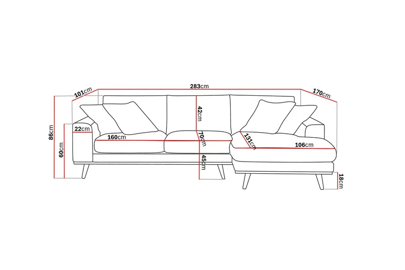 Copenhagen Premium 4-sits Högervänd L-formad Djup Divansoffa i Tyg - Beige - Möbler - Soffa - Divansoffor & schäslongsoffa