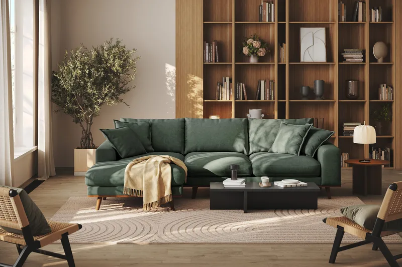 Copenhagen Premium 4-sits Vänstervänd L-formad Djup Divansoffa i Tyg - Grön - Möbler - Soffa - Divansoffor & schäslongsoffa