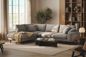 Copenhagen Premium 4-sits Vänstervänd L-formad Djup Schäslongsoffa i Chenille - Grå - Möbler - Soffa - Divansoffor & schäslongsoffa