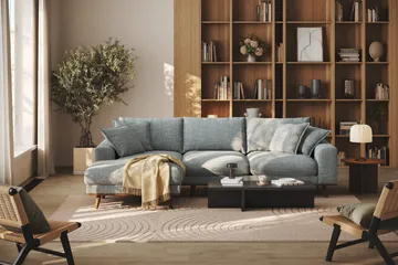 Copenhagen Premium 4-sits Vänstervänd L-formad Djup Divansoffa i Chenille - Grå/Blå - Möbler - Soffa - Divansoffor & schäslongsoffa
