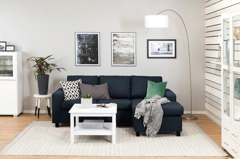 Crazy 3-sits Vändbar L-formad Divansoffa i Tyg - Mörkblå - Möbler - Soffa - Divansoffor & schäslongsoffa