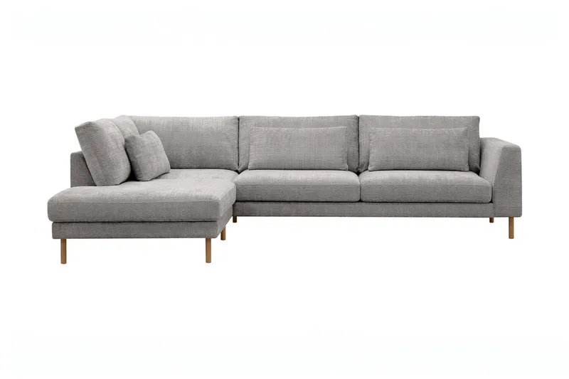 Florenz 4-sits Vänstervänd L-formad Schäslongsoffa i Chenille, Ljusgrå