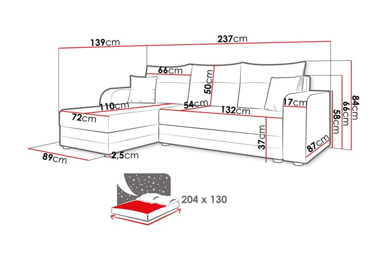 Hewlet Soffa med Divan 3-sits - Svart/Beige - Möbler - Soffa - Divansoffor & schäslongsoffa