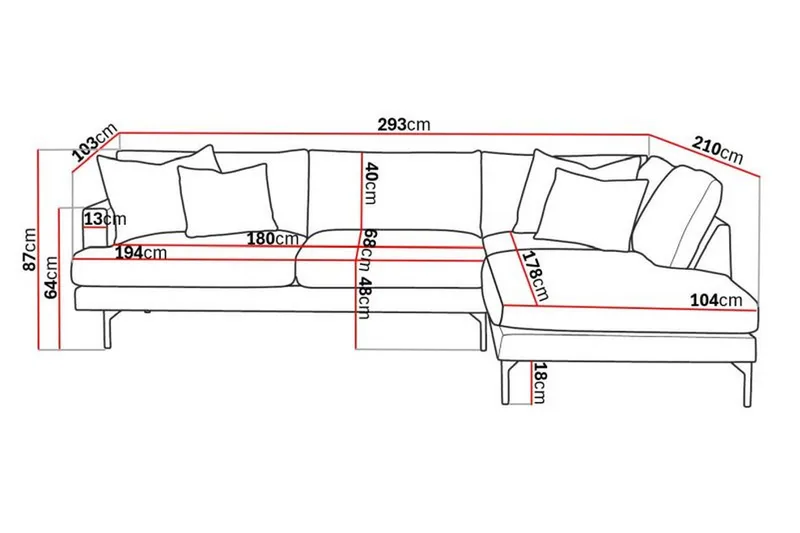 Menard 4-sits Högervänd L-formad Djup Schäslongsoffa i Manchester - Grå - Möbler - Soffa - Divansoffor & schäslongsoffa