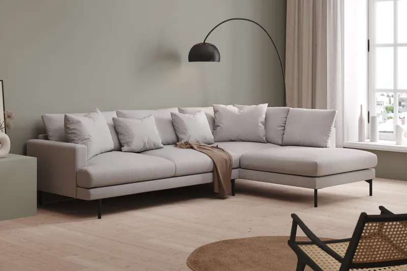 Menard 4-sits Högervänd L-formad Djup Schäslongsoffa i Tyg - Ljusgrå - Möbler - Soffa - Divansoffor & schäslongsoffa