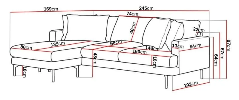 Menard 4-sits Vänstervänd L-formad Djup Divansoffa i Tyg - Beige - Möbler - Soffa - Divansoffor & schäslongsoffa