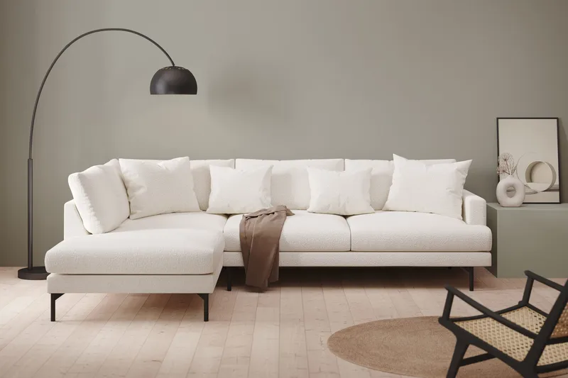 Menard 4-sits Vänstervänd L-formad Djup Schäslongsoffa i Bouclé - Vit - Möbler - Soffa - Divansoffor & schäslongsoffa