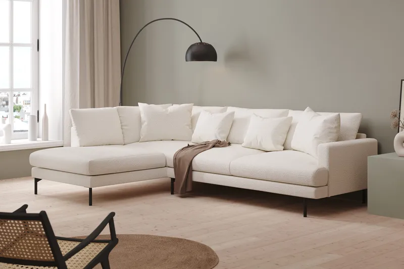Menard 4-sits Vänstervänd L-formad Djup Schäslongsoffa i Bouclé - Vit - Möbler - Soffa - Divansoffor & schäslongsoffa