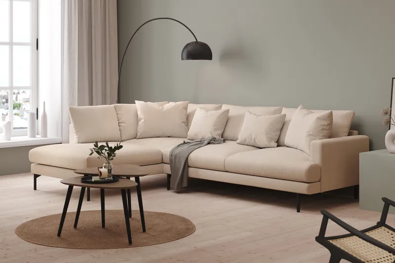 Menard 4-sits Vänstervänd L-formad Djup Schäslongsoffa i Tyg - Beige - Möbler - Soffa - Divansoffor & schäslongsoffa