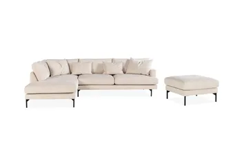 Menard 4-sits Vänstervänd L-formad Schäslongsoffa + Fotpall i Manchester - Beige - Möbler - Soffa - Divansoffor & schäslongsoffa - 3 sits soffa med divan