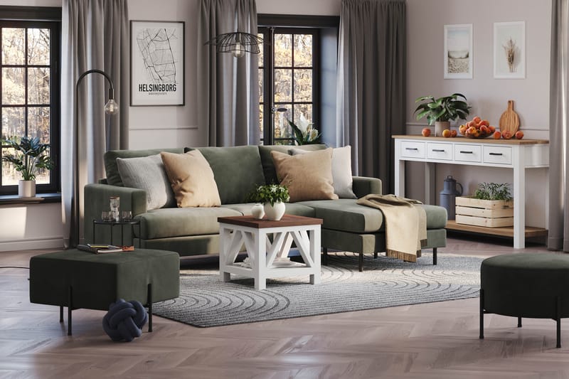 Menard Compact 3-sits Högervänd L-formad Divansoffa i Manchester - Mörkgrön - Möbler - Soffa - Divansoffor & schäslongsoffa