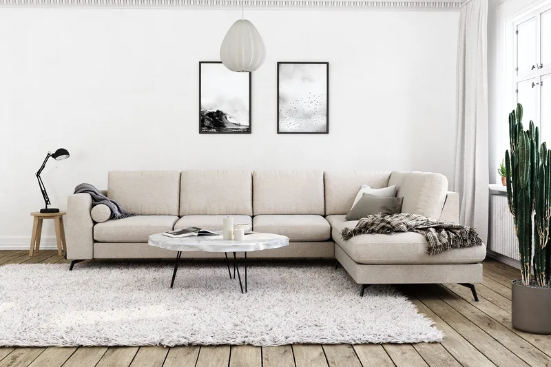 Ocean Lyx 4-sits Högervänd L-formad Schäslongsoffa i Tyg - Beige - Möbler - Soffa - Divansoffor & schäslongsoffa