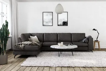 Ocean Lyx 4-sits Vänstervänd L-formad Schäslongsoffa i Konstläder - Mörkgrå - Möbler - Soffa - Divansoffor & schäslongsoffa