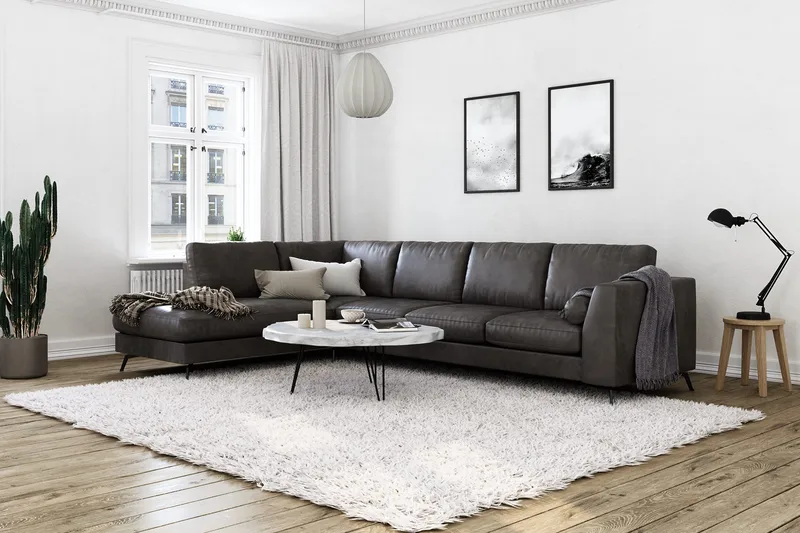 Ocean Lyx 4-sits Vänstervänd L-formad Schäslongsoffa i Konstläder - Mörkgrå - Möbler - Soffa - Divansoffor & schäslongsoffa