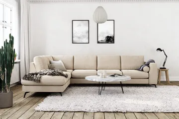 Ocean Lyx 4-sits Vänstervänd L-formad Schäslongsoffa i Sammet - Beige - Möbler - Soffa - Divansoffor & schäslongsoffa