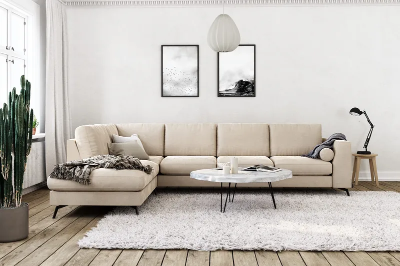 Ocean Lyx 4-sits Vänstervänd L-formad Schäslongsoffa i Sammet - Beige - Möbler - Soffa - Divansoffor & schäslongsoffa