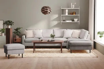 Peppe 4-sits Högervänd L-formad Schäslongsoffa i Manchester - Mörkgrå - Möbler - Soffa - Divansoffor & schäslongsoffa