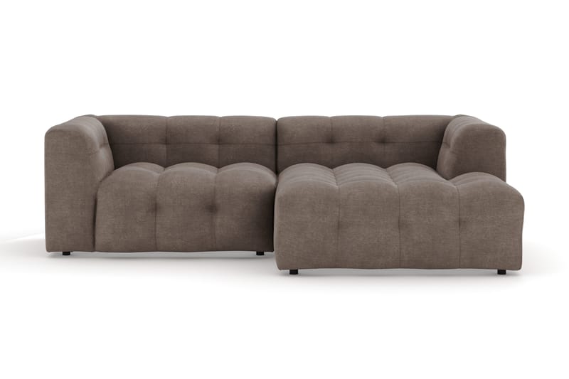 Puffy 3-sits bubblig soffa med divan höger, Brun