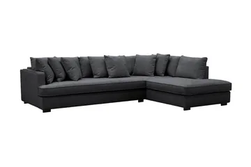 Rossita 4-sits Högervänd L-formad Djup Schäslongsoffa med Hel dyna i Chenille - Trenza 01, Svart Chenille - Möbler - Soffa - Divansoffor & schäslongsoffa