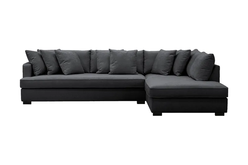 Rossita 4-sits Högervänd L-formad Djup Schäslongsoffa med Hel dyna i Chenille, Trenza 01, Svart Chenille