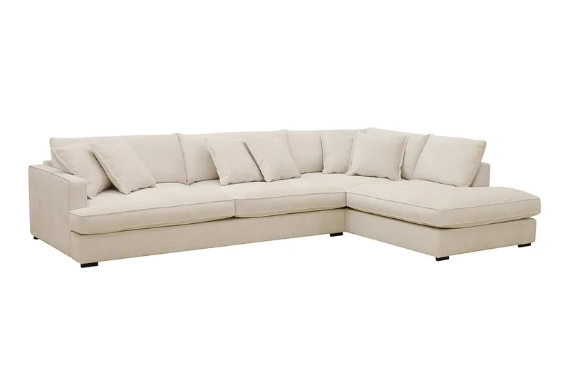 Rossita Lyx 4-sits Högervänd L-formad Extra Djup Schäslongsoffa i Chenille - Trenza 06, Beige Chenille - Möbler - Soffa - Divansoffor & schäslongsoffa