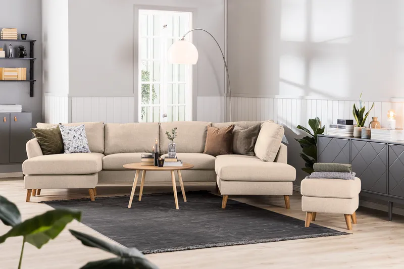 Trend 4-sits Högervänd L-formad Schäslongsoffa i Tyg 280 cm bred - Beige - Möbler - Soffa - Divansoffor & schäslongsoffa