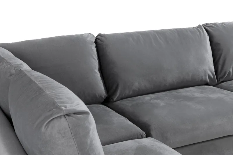 Trend 4-sits Vänstervänd L-formad Schäslongsoffa i Sammet - Ljusgrå - Möbler - Soffa - Divansoffor & schäslongsoffa