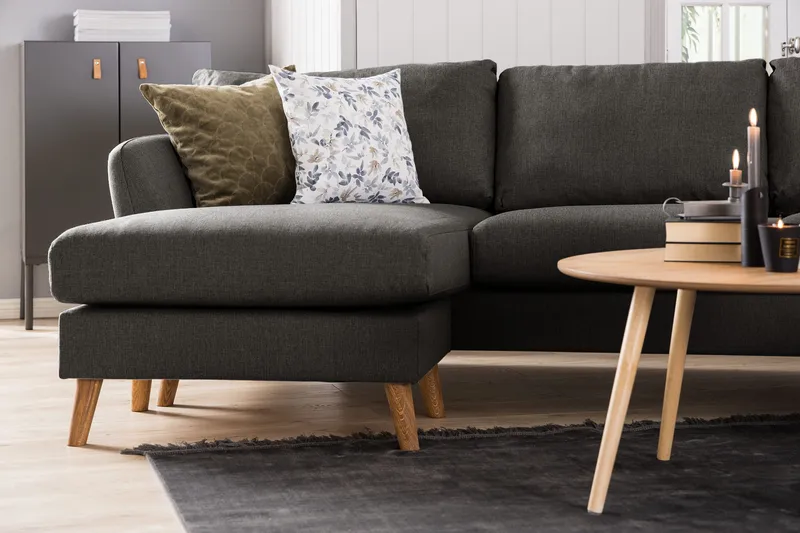 Trend 4-sits Vänstervänd L-formad Schäslongsoffa i Tyg - Svart - Möbler - Soffa - Divansoffor & schäslongsoffa