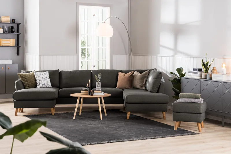 Trend 4-sits Vänstervänd L-formad Schäslongsoffa i Tyg - Svart - Möbler - Soffa - Divansoffor & schäslongsoffa