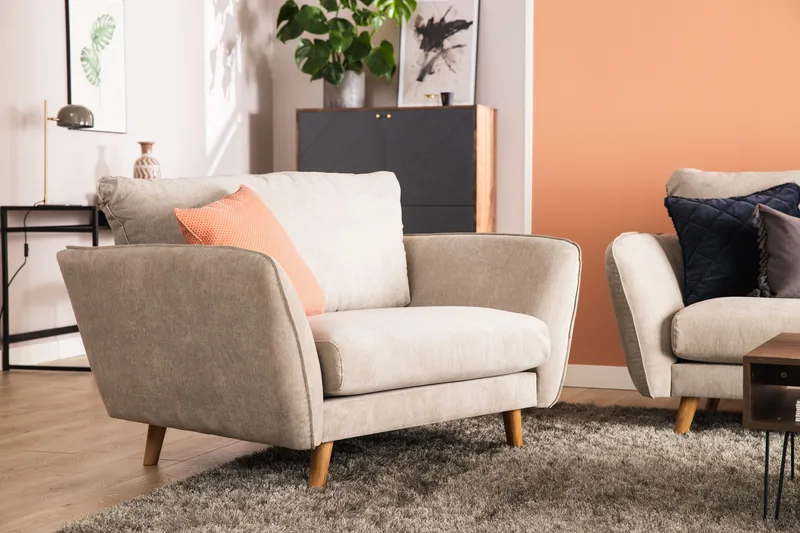 Trend Lyx 4-sits Högervänd L-formad Schäslongsoffa i Tyg - Beige - Möbler - Soffa - Divansoffor & schäslongsoffa