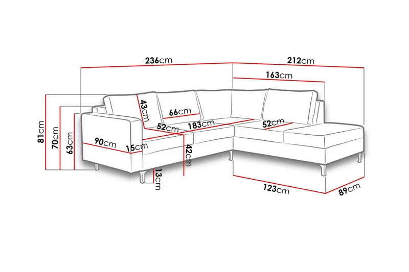 Truro 8-sits Soffa Vänster - Svart - Möbler - Soffa - Divansoffor & schäslongsoffa