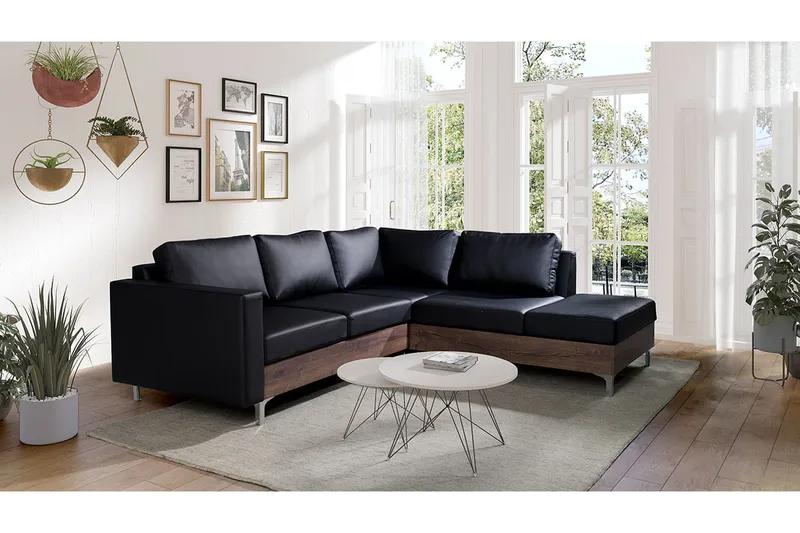 Truro Höger L-formad Divansoffa i Konstläder med Träram - Svart - Möbler - Soffa - Divansoffor & schäslongsoffa